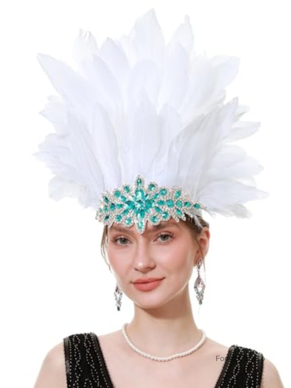 Feather Rhinestone Headpiece Adjustable Showgirl Halloween Costume Headwear